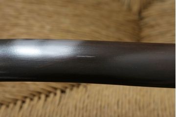 中古　松本民芸家具　#77型曲肘付きイス　#514型ラッシスツール　ラッシ座(ガマ座)がお洒落な曲肘イス+オットマンのセット(アームチェア、椅子、フットスツール)(R-061857)