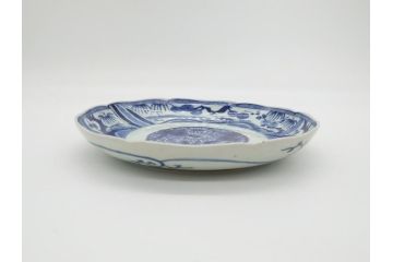 江戸期　大明成化年製　古伊万里　染付　松竹梅文　7寸皿　約21.5cm　おめでたい吉祥文様を敷き詰めた皿2枚セット(七寸、和食器、和皿)(R-061868)