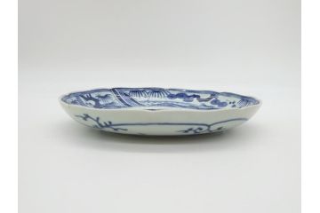 江戸期　大明成化年製　古伊万里　染付　松竹梅文　7寸皿　約21.5cm　おめでたい吉祥文様を敷き詰めた皿2枚セット(七寸、和食器、和皿)(R-061868)