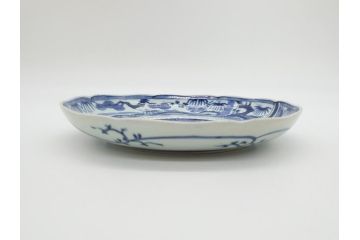 江戸期　大明成化年製　古伊万里　染付　松竹梅文　7寸皿　約21.5cm　おめでたい吉祥文様を敷き詰めた皿2枚セット(七寸、和食器、和皿)(R-061868)