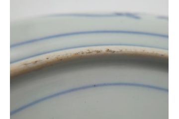 江戸期　大明成化年製　古伊万里　染付　松竹梅文　7寸皿　約21.5cm　おめでたい吉祥文様を敷き詰めた皿2枚セット(七寸、和食器、和皿)(R-061868)