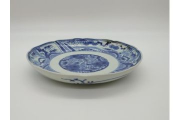 江戸期　大明成化年製　古伊万里　染付　松竹梅文　7寸皿　約21cm　おめでたい吉祥文様を敷き詰めた皿2枚セット(七寸、和食器、和皿)(R-061869)