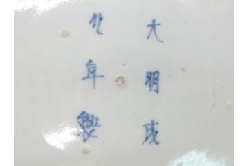 江戸期　大明成化年製　古伊万里　染付　松竹梅文　7寸皿　約21cm　おめでたい吉祥文様を敷き詰めた皿2枚セット(七寸、和食器、和皿)(R-061869)