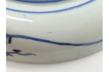 江戸期　大明成化年製　古伊万里　染付　松竹梅文　7寸皿　約21cm　おめでたい吉祥文様を敷き詰めた皿2枚セット(七寸、和食器、和皿)(R-061869)