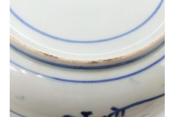 江戸期　大明成化年製　古伊万里　染付　松竹梅文　7寸皿　約21cm　おめでたい吉祥文様を敷き詰めた皿2枚セット(七寸、和食器、和皿)(R-061869)