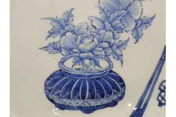 江戸期　古伊万里　花盆図　7寸皿　約21.5　ひとつひとつ丁寧に絵付けされた中皿2枚セット(七寸、稜花型、輪花型、雷紋、変形皿、和食器、和皿)(R-061870)