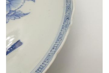 江戸期　古伊万里　花盆図　7寸皿　約21.5　ひとつひとつ丁寧に絵付けされた中皿2枚セット(七寸、稜花型、輪花型、雷紋、変形皿、和食器、和皿)(R-061870)