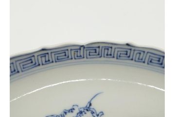 江戸期　古伊万里　花盆図　7寸皿　約21.5　ひとつひとつ丁寧に絵付けされた中皿3枚セット(七寸、稜花型、輪花型、雷紋、変形皿、和食器、和皿)(R-061871)