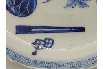 江戸期　古伊万里　花盆図　7寸皿　約21.5　ひとつひとつ丁寧に絵付けされた中皿3枚セット(七寸、稜花型、輪花型、雷紋、変形皿、和食器、和皿)(R-061871)