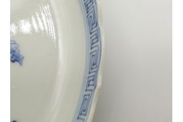 江戸期　古伊万里　花盆図　7寸皿　約21.5　ひとつひとつ丁寧に絵付けされた中皿3枚セット(七寸、稜花型、輪花型、雷紋、変形皿、和食器、和皿)(R-061871)