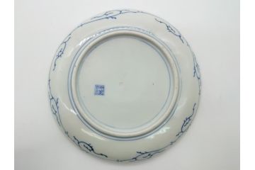 江戸期　古伊万里　花盆図　7寸皿　約21.5　ひとつひとつ丁寧に絵付けされた中皿3枚セット(七寸、稜花型、輪花型、雷紋、変形皿、和食器、和皿)(R-061871)