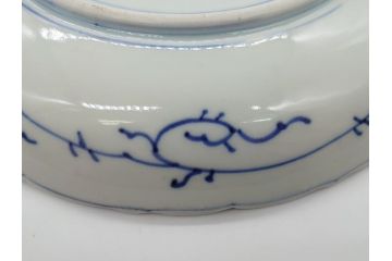 江戸期　古伊万里　花盆図　7寸皿　約21.5　ひとつひとつ丁寧に絵付けされた中皿3枚セット(七寸、稜花型、輪花型、雷紋、変形皿、和食器、和皿)(R-061871)