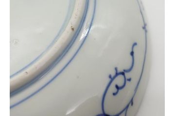 江戸期　古伊万里　花盆図　7寸皿　約21.5　ひとつひとつ丁寧に絵付けされた中皿3枚セット(七寸、稜花型、輪花型、雷紋、変形皿、和食器、和皿)(R-061871)