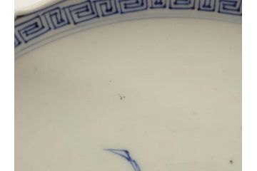 江戸期　古伊万里　花盆図　7寸皿　約21.5　ひとつひとつ丁寧に絵付けされた中皿3枚セット(七寸、稜花型、輪花型、雷紋、変形皿、和食器、和皿)(R-061871)