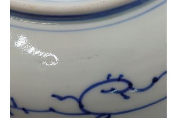 江戸期　古伊万里　花盆図　7寸皿　約21.5　ひとつひとつ丁寧に絵付けされた中皿3枚セット(七寸、稜花型、輪花型、雷紋、変形皿、和食器、和皿)(R-061871)