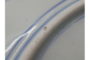 江戸期　古伊万里　花盆図　7寸皿　約21.5　ひとつひとつ丁寧に絵付けされた中皿3枚セット(七寸、稜花型、輪花型、雷紋、変形皿、和食器、和皿)(R-061871)