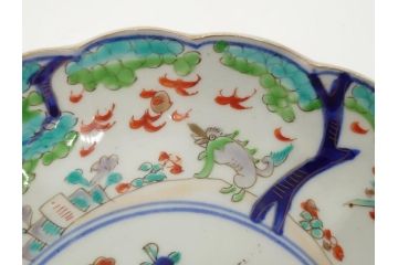 幕末期　古伊万里　金彩　色絵　花瓶文　7寸　約21cm　目にも鮮やかな色調の大皿2枚セット(花盆文、菊花型、輪花型、変形皿、和食器、和皿、七寸)(R-061872)