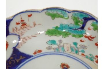 幕末期　古伊万里　金彩　色絵　花瓶文　7寸　約21cm　目にも鮮やかな色調の大皿2枚セット(花盆文、菊花型、輪花型、変形皿、和食器、和皿、七寸)(R-061872)