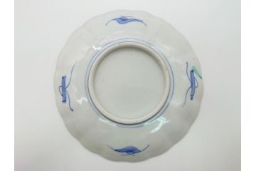 幕末期　古伊万里　金彩　色絵　花瓶文　7寸　約21cm　目にも鮮やかな色調の大皿2枚セット(花盆文、菊花型、輪花型、変形皿、和食器、和皿、七寸)(R-061872)