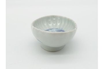 染付　楕円　菊形　花?図　3.6寸皿　約11　上品なフォルムが食卓のアクセントになる小皿5枚セット(三寸六分、和皿、変形皿、和食器)(R-061873)