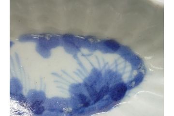 染付　楕円　菊形　花?図　3.6寸皿　約11　上品なフォルムが食卓のアクセントになる小皿5枚セット(三寸六分、和皿、変形皿、和食器)(R-061873)