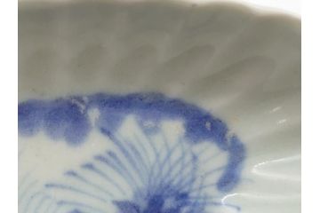 染付　楕円　菊形　花?図　3.6寸皿　約11　上品なフォルムが食卓のアクセントになる小皿5枚セット(三寸六分、和皿、変形皿、和食器)(R-061873)