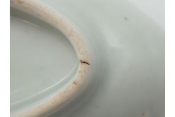 染付　楕円　菊形　花?図　3.6寸皿　約11　上品なフォルムが食卓のアクセントになる小皿5枚セット(三寸六分、和皿、変形皿、和食器)(R-061873)
