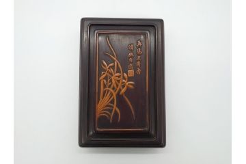 中国　古玩　唐木　紫檀　木製　象嵌　使い込むほどに深みが増してくる紫檀の硯箱(小箱、小物入れ、木箱)(R-061875)