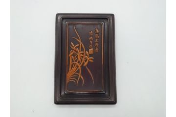 中国　古玩　唐木　紫檀　木製　象嵌　使い込むほどに深みが増してくる紫檀の硯箱(小箱、小物入れ、木箱)(R-061875)