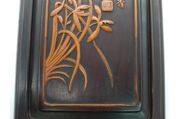 中国　古玩　唐木　紫檀　木製　象嵌　使い込むほどに深みが増してくる紫檀の硯箱(小箱、小物入れ、木箱)(R-061875)
