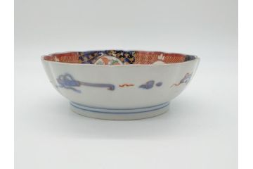 明治期　伊万里焼　錦手　金襴手　染錦　二重角富　金彩　色絵　桃図　5.8寸皿　約17.5cm　煌びやかで豪華な絵付けの深皿3枚セット(五寸八分、和皿、中皿、和食器)(R-061879)