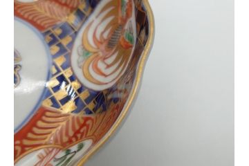明治期　伊万里焼　錦手　金襴手　染錦　二重角富　金彩　色絵　桃図　5.8寸皿　約17.5cm　煌びやかで豪華な絵付けの深皿3枚セット(五寸八分、和皿、中皿、和食器)(R-061879)