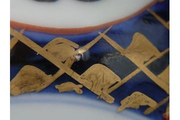明治期　伊万里焼　錦手　金襴手　染錦　二重角富　金彩　色絵　桃図　5.8寸皿　約17.5cm　煌びやかで豪華な絵付けの深皿3枚セット(五寸八分、和皿、中皿、和食器)(R-061879)