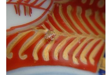 明治期　伊万里焼　錦手　金襴手　染錦　二重角富　金彩　色絵　桃図　5.8寸皿　約17.5cm　煌びやかで豪華な絵付けの深皿3枚セット(五寸八分、和皿、中皿、和食器)(R-061879)