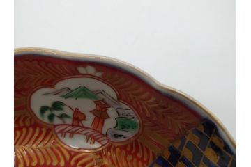 明治期　伊万里焼　錦手　金襴手　染錦　二重角富　金彩　色絵　桃図　5.8寸皿　約17.5cm　煌びやかで豪華な絵付けの深皿3枚セット(五寸八分、和皿、中皿、和食器)(R-061879)