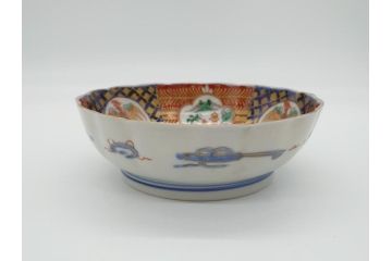 明治期　伊万里焼　錦手　金襴手　染錦　二重角富　金彩　色絵　桃図　5.8寸皿　約17.5cm　煌びやかで豪華な絵付けの深皿3枚セット(五寸八分、和皿、中皿、和食器)(R-061880)