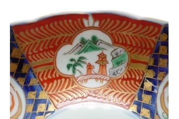 明治期　伊万里焼　錦手　金襴手　染錦　二重角富　金彩　色絵　桃図　5.8寸皿　約17.5cm　煌びやかで豪華な絵付けの深皿3枚セット(五寸八分、和皿、中皿、和食器)(R-061880)