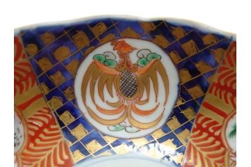 明治期　伊万里焼　錦手　金襴手　染錦　二重角富　金彩　色絵　桃図　5.8寸皿　約17.5cm　煌びやかで豪華な絵付けの深皿3枚セット(五寸八分、和皿、中皿、和食器)(R-061880)