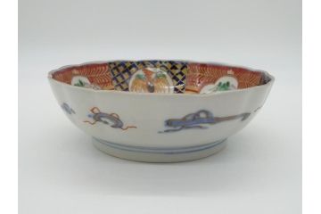 明治期　伊万里焼　錦手　金襴手　染錦　二重角富　金彩　色絵　桃図　5.8寸皿　約17.5cm　煌びやかで豪華な絵付けの深皿3枚セット(五寸八分、和皿、中皿、和食器)(R-061881)