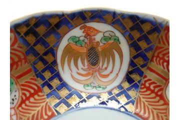 明治期　伊万里焼　錦手　金襴手　染錦　二重角富　金彩　色絵　桃図　5.8寸皿　約17.5cm　煌びやかで豪華な絵付けの深皿3枚セット(五寸八分、和皿、中皿、和食器)(R-061881)