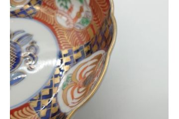 明治期　伊万里焼　錦手　金襴手　染錦　二重角富　金彩　色絵　桃図　5.8寸皿　約17.5cm　煌びやかで豪華な絵付けの深皿3枚セット(五寸八分、和皿、中皿、和食器)(R-061881)