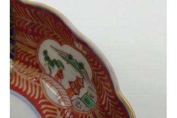 明治期　伊万里焼　錦手　金襴手　染錦　二重角富　金彩　色絵　桃図　5.8寸皿　約17.5cm　煌びやかで豪華な絵付けの深皿3枚セット(五寸八分、和皿、中皿、和食器)(R-061881)