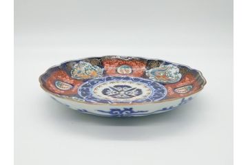 明治期　富長貴春(富貴長春)　伊万里　金襴手　金魚に花図　6.8寸皿　約20.5cm　色彩豊かで食卓に華やぎをもたらす皿3枚セット(六寸八分、中皿、和食器、和皿)(R-061882)