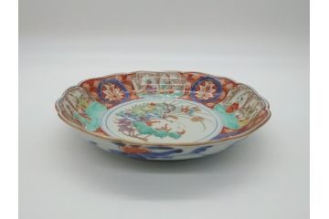 江戸期　太明成化年製　古伊万里　色絵　染付　竹林賢人図　7寸皿　約21　鮮やかな色彩が目を惹く皿3枚セット(七寸、葵口、輪花型、稜花型、唐子図、和食器、和皿)(R-061884)