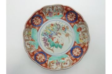 江戸期　太明成化年製　古伊万里　色絵　染付　竹林賢人図　7寸皿　約21　鮮やかな色彩が目を惹く皿3枚セット(七寸、葵口、輪花型、稜花型、唐子図、和食器、和皿)(R-061884)
