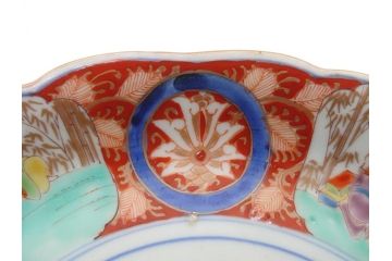 江戸期　太明成化年製　古伊万里　色絵　染付　竹林賢人図　7寸皿　約21　鮮やかな色彩が目を惹く皿3枚セット(七寸、葵口、輪花型、稜花型、唐子図、和食器、和皿)(R-061884)