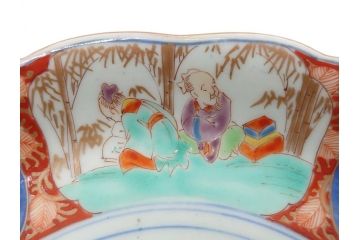 江戸期　太明成化年製　古伊万里　色絵　染付　竹林賢人図　7寸皿　約21　鮮やかな色彩が目を惹く皿3枚セット(七寸、葵口、輪花型、稜花型、唐子図、和食器、和皿)(R-061884)
