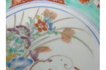 江戸期　太明成化年製　古伊万里　色絵　染付　竹林賢人図　7寸皿　約21　鮮やかな色彩が目を惹く皿3枚セット(七寸、葵口、輪花型、稜花型、唐子図、和食器、和皿)(R-061884)