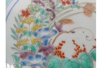 江戸期　太明成化年製　古伊万里　色絵　染付　竹林賢人図　7寸皿　約21　鮮やかな色彩が目を惹く皿3枚セット(七寸、葵口、輪花型、稜花型、唐子図、和食器、和皿)(R-061884)