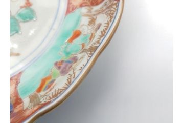江戸期　太明成化年製　古伊万里　色絵　染付　竹林賢人図　7寸皿　約21　鮮やかな色彩が目を惹く皿3枚セット(七寸、葵口、輪花型、稜花型、唐子図、和食器、和皿)(R-061884)